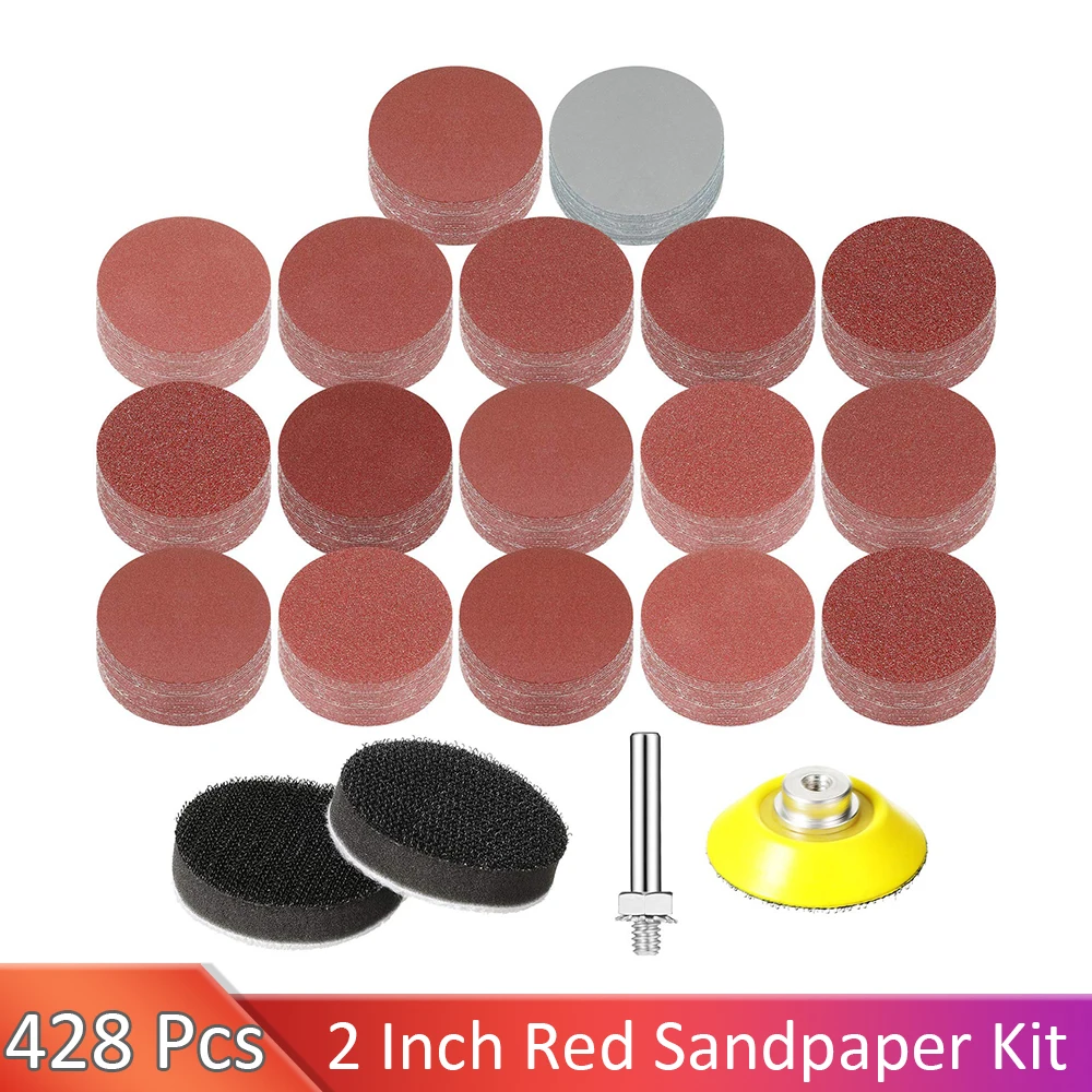 

425 Pcs 2 Inch Sanding Discs Grinding Abrasive Sandpaper Sander Sheets with 1 Pieces 1/4 Inch Round Shank Backing Pad