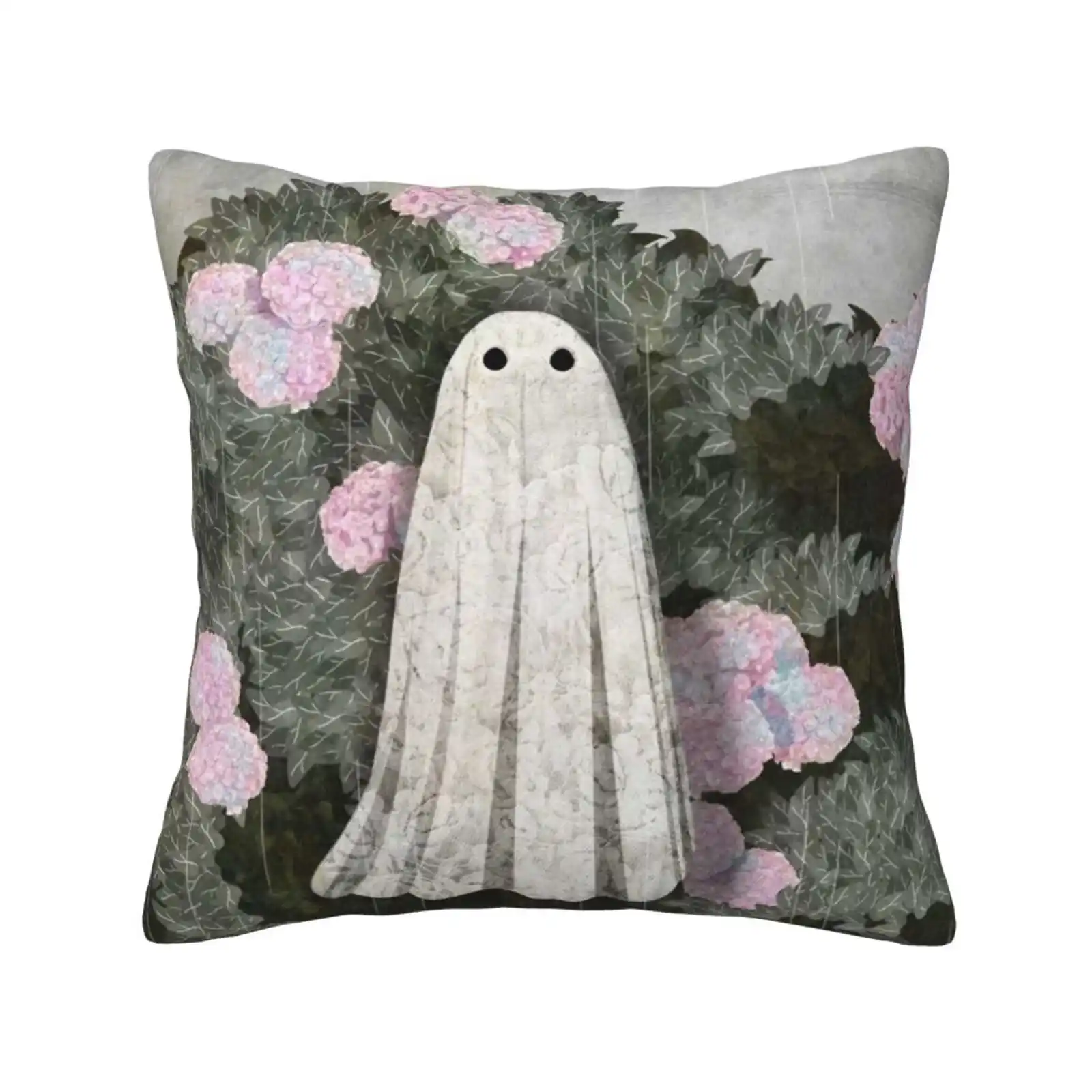 Bedroom Office Hug Pillowcase Ghost Spirit Haunt Spooky Creepy Bush Plant Flower Rain Grey Gloomy