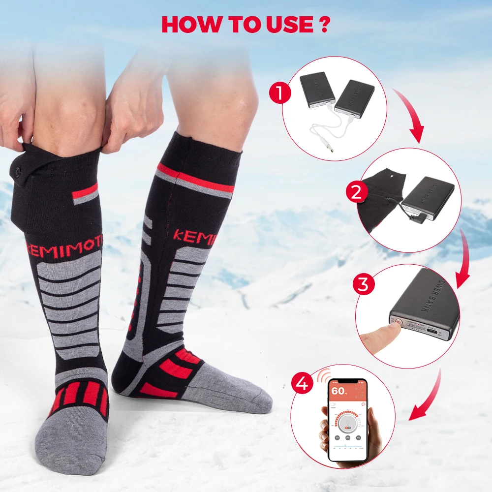 KEMIMOTO Motorrad Beheizte Socken APP Control Batterie Strumpf Verdicken Baumwolle Winter Socken Fuß Wärmer Für Skifahren Jagd Moto – Detail 20