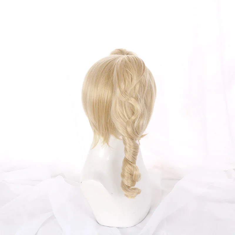 Peruca cosplay Genshin Impact Barbara, estilo dourado claro com moldura facial, peruca de jogo e anime