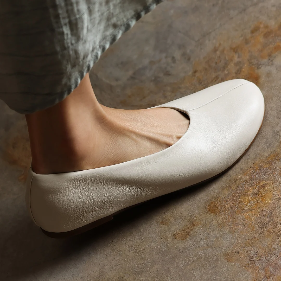 danxuefei plus size 34-42 women's sheepskin round toe slip-on ballet flats high quality soft comfort casual female ballerians