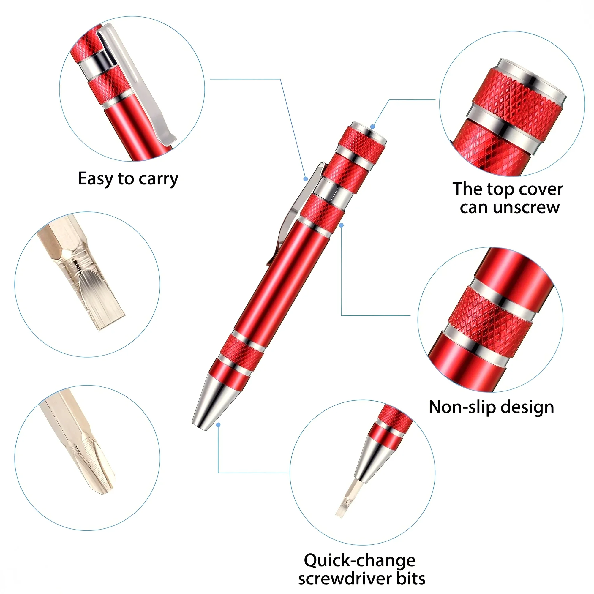 STONEGO Multi-Functional 8-in-1 Mini Screwdriver Set Interchangeable Phillips Flathead Screwdriver Bits Aluminum Alloy Pen Tool