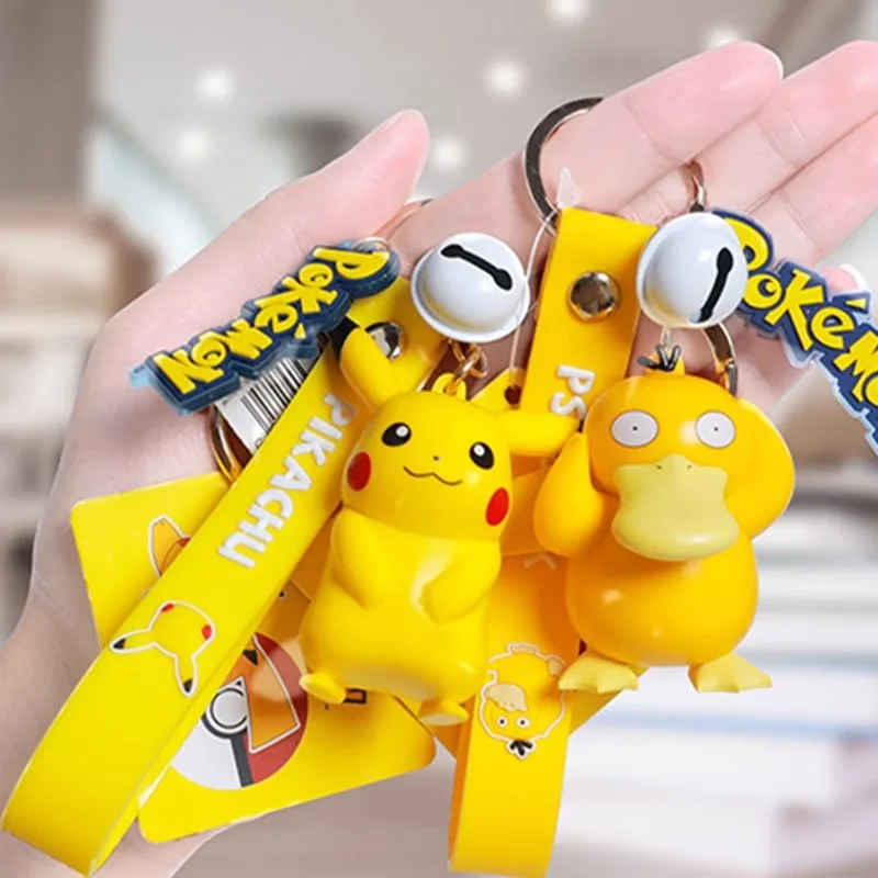 Pokemon Keychain Pikachu Bulbasaur Charmander Anime Action Figure Toys Kawaii Souvenir Psyduck Doll Gift for Kids Birthday Party