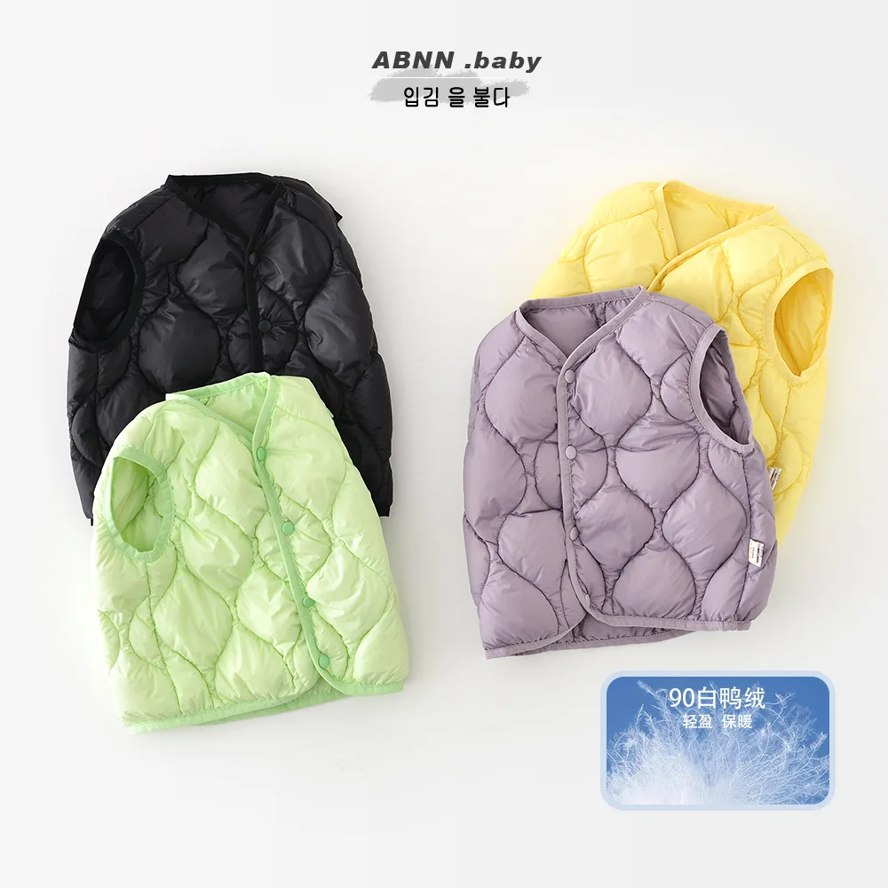 

Детский пуховик для маленьких девочек, зима 2025 г., 90% белая утка, детский жилет для девочек от 0 до 3 лет, однотонный тонкий жилет для маленьких девочек