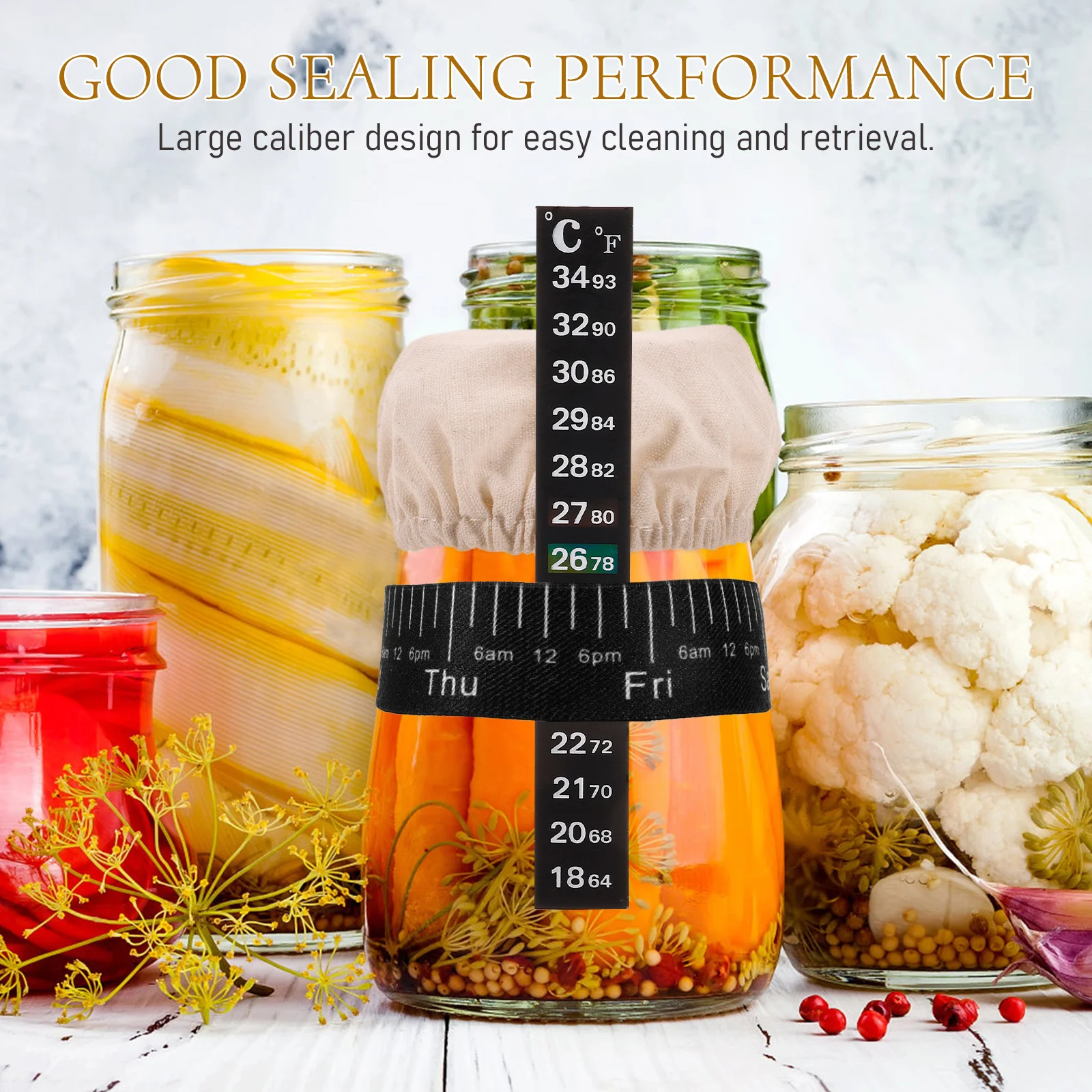 

1Set Sourdough Fermentation Jar Accessories Kit Cloth Cover Thermometer Sticker Date Marking Band for Baking Starter Control