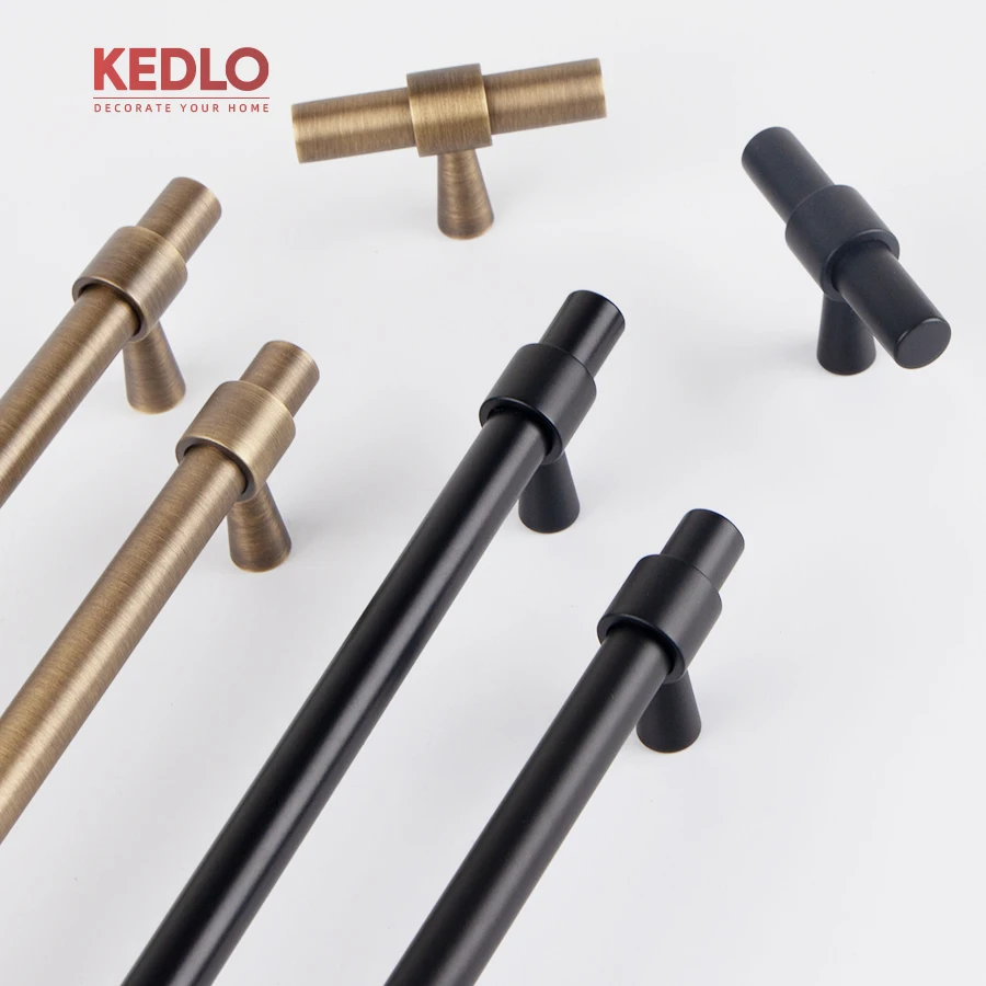 KEDLO Moderne Schlichtheit Massives Messing Gebürstetes Messing 500mm Schubladengriffe Antik-Messing T-Griff Küchenschrankgriff – Detail 2