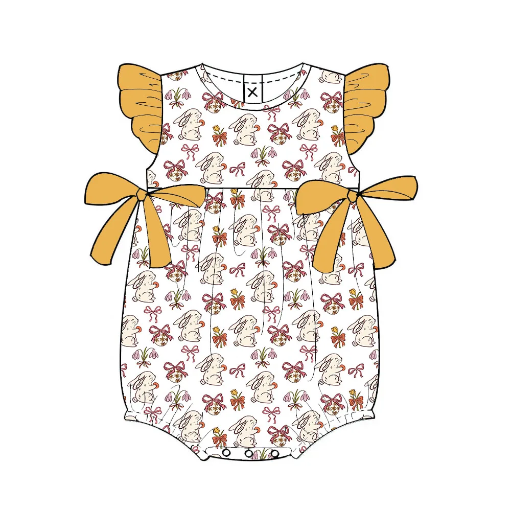 Boutique children's suit pearl bunny bow print baby onesie girl Easter clothing hot sale children's clothing