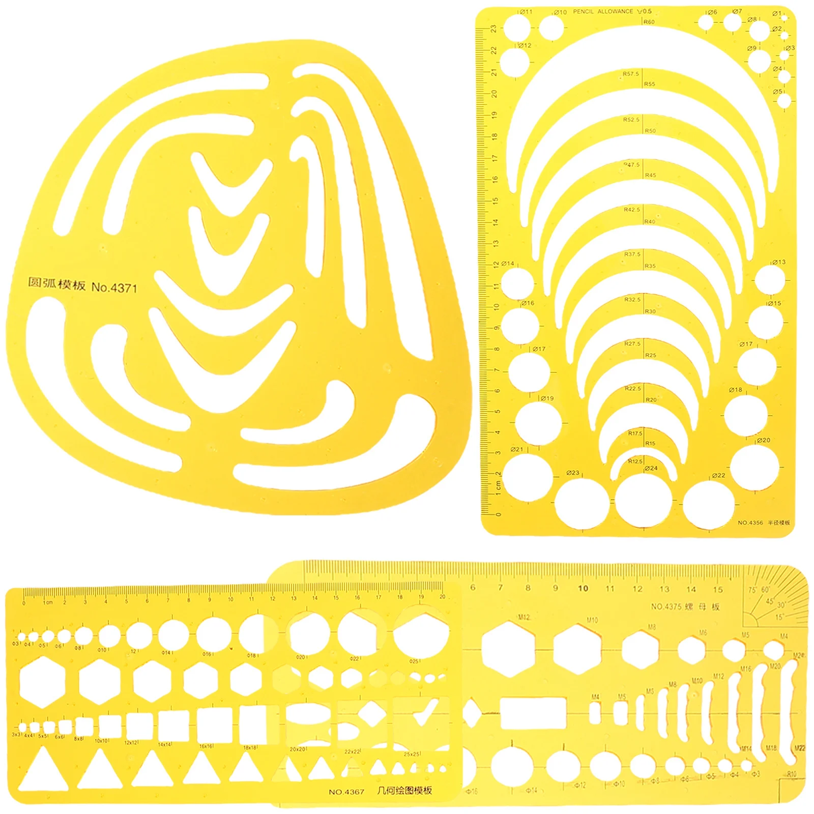 مجموعة مساطر منحنية مكونة من 4 قطع أداة قياس قالب الخطة الموسعة باللون البرتقالي الشفاف لصياغة العمارة بتصميم المكتب
