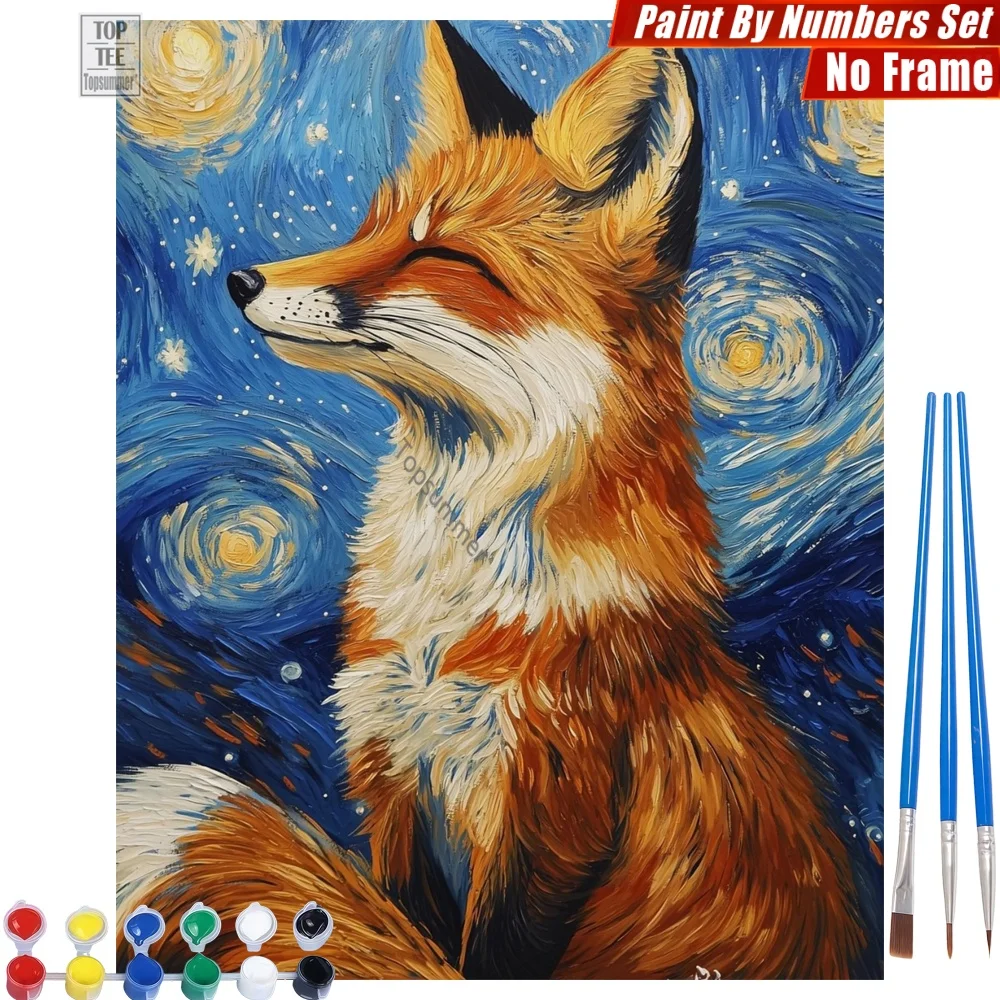 

Resting Starry Fox DIY Paint By Number Kit - Swirling Blue Yellow Thanksgiving Day Gift For Colleague