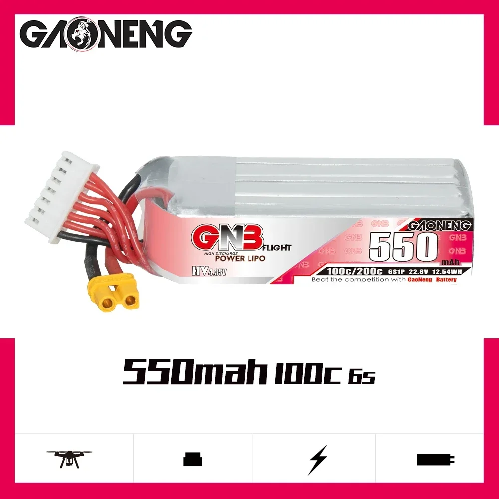

GAONENG GNB 550mAh HV 6S 100C 200C 22.8V XT30 LiPo Battery Racing FPV Quads Quadcopter MultiRoter Helicopter Accessories Parts