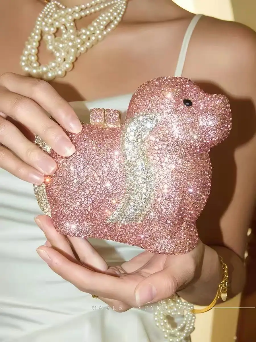 

Glitter Diamond Cute Cute Dog Crystal Purse Luxury Rhinestone Evening Bag Fashion Women Handbag Wedding Party Banquet Clutch Bag