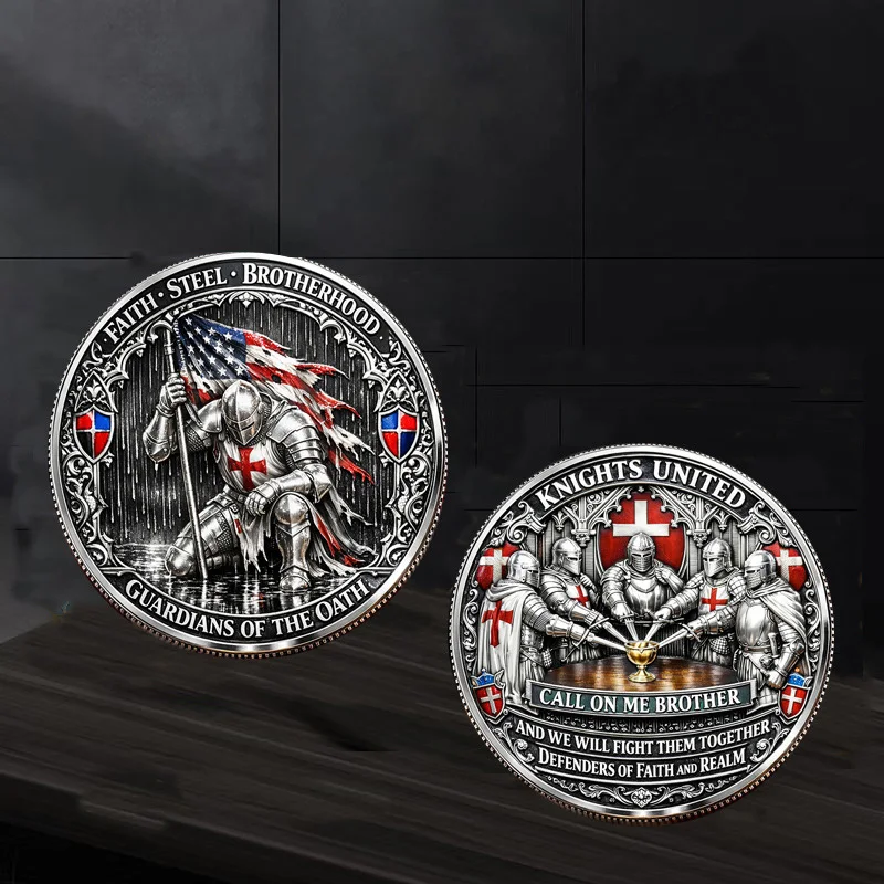 1pc Medieval Knight Brotherhood Commemorative Coin Guardian of Oath Knights United Souvenir Coin Armor Warrior Gifts for Men