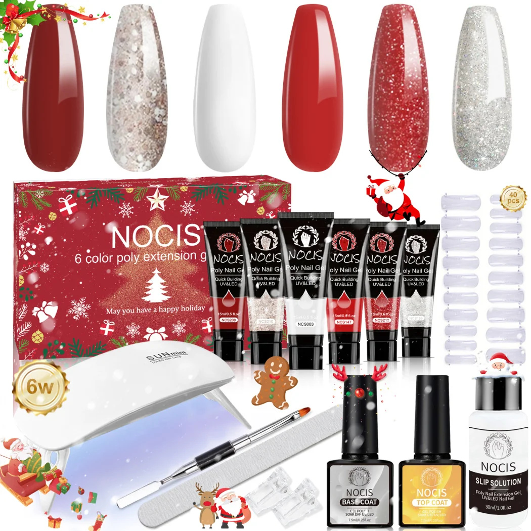 

DIY /LED Cured Nail Extension Gel Kit with Mini Lamp - 6 Colors- & LED Cured Poly Gel for At-Home Salon, Nail Art