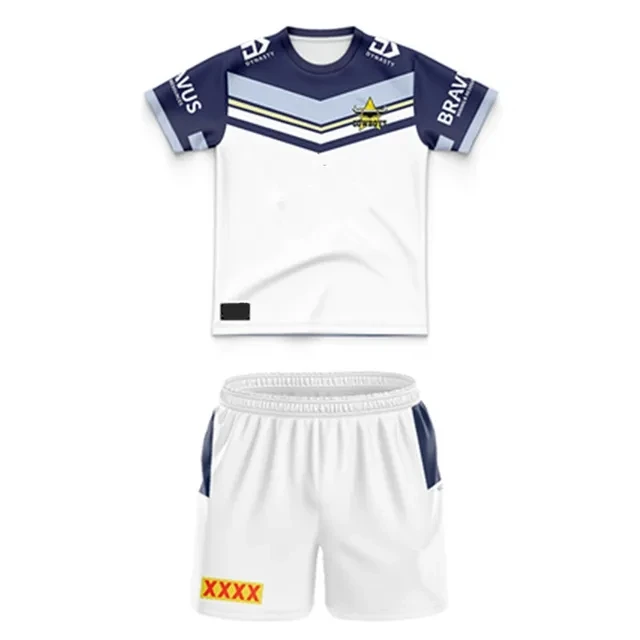 Rugby Jersey Kit personalizado para crianças, casa e longe Jersey, nome personalizado e impressão numérica, costa norte, cowboys, tamanho 16-26, 2024