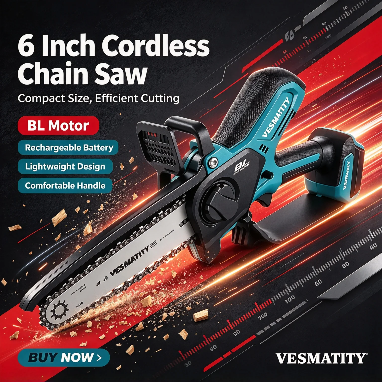 Vesmatity Mini Electric Chainsaw 6 Inch Brushless Cordless Pruning Saw Wood Cutting Tool Garden Tree Branch Cutter 18V Battery