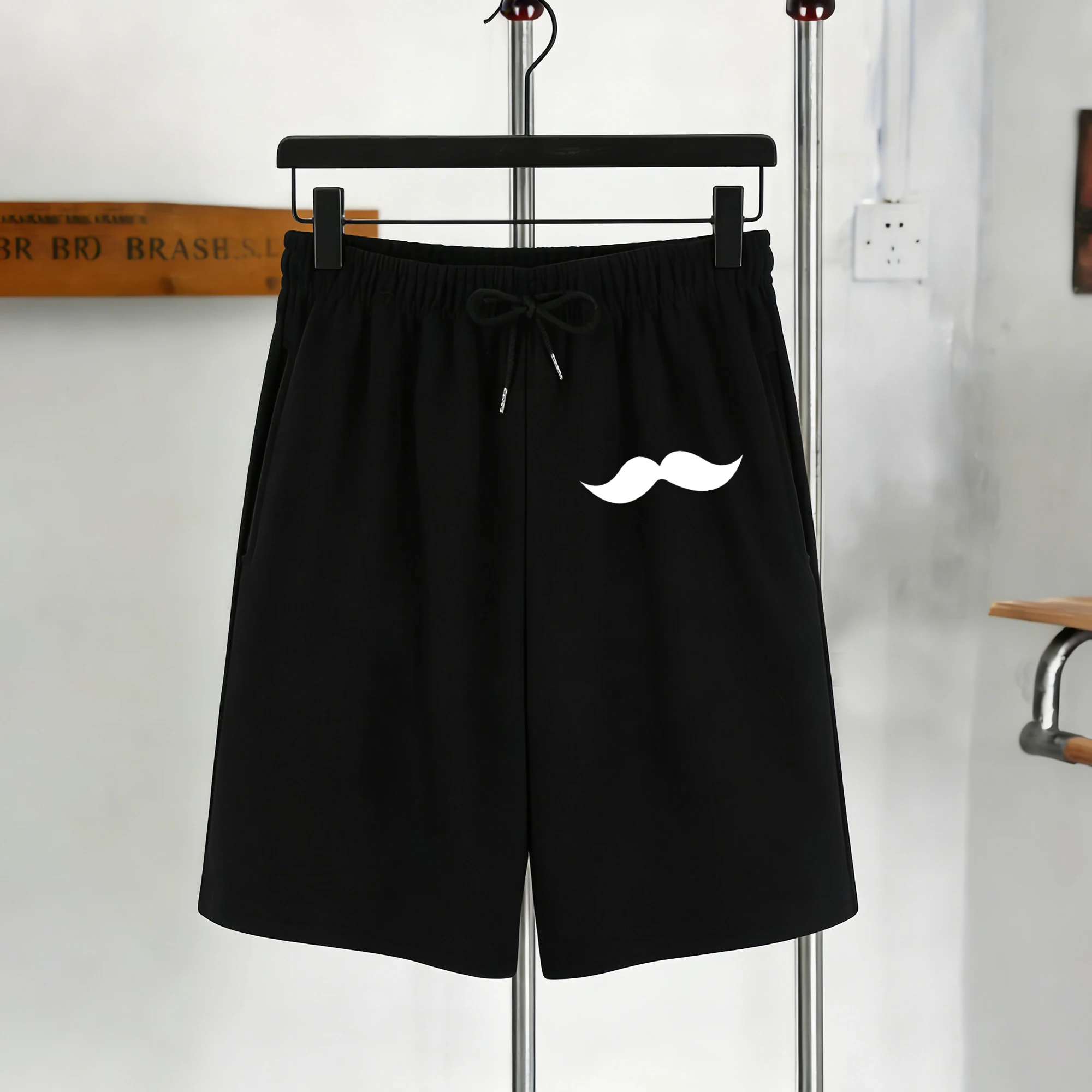 

A Large Beard Pattern Printing Men Pocket Summer Soft Black Shorts Trendy Drawstring Shorts Loose Unisex All-Match Streetwear