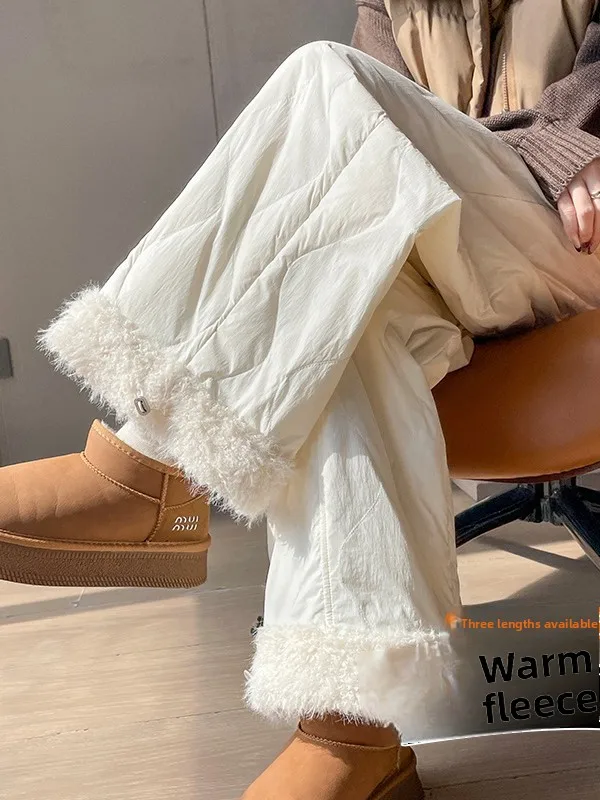 

2025 Winter New High Waist Nine Points Anti-Wind Waterproof down Wide Leg Two-Way Casual Pants Women's Trousers Casual Sle