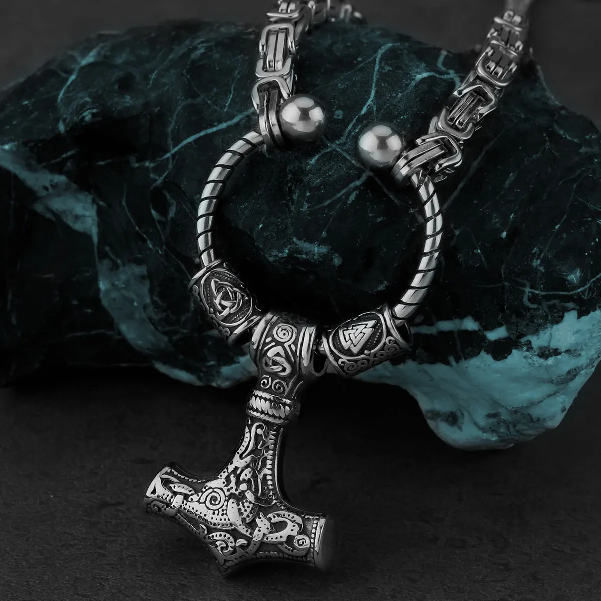 Popular Stainless Steel Thor's Hammer Set Pendant Necklace Nordic Viking Men's Birthday Gift Jewelry Accessories Wholesale
