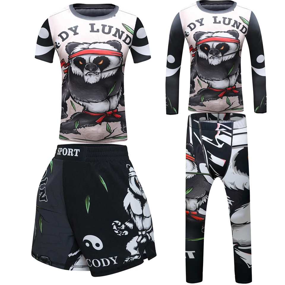 Jiu Jitsu  Kids MMA Rashguard T-shirts+Pants Muay Thai Shorts Children Boxing 4pcs/Set Kickboxing Sport Fitness Clothing