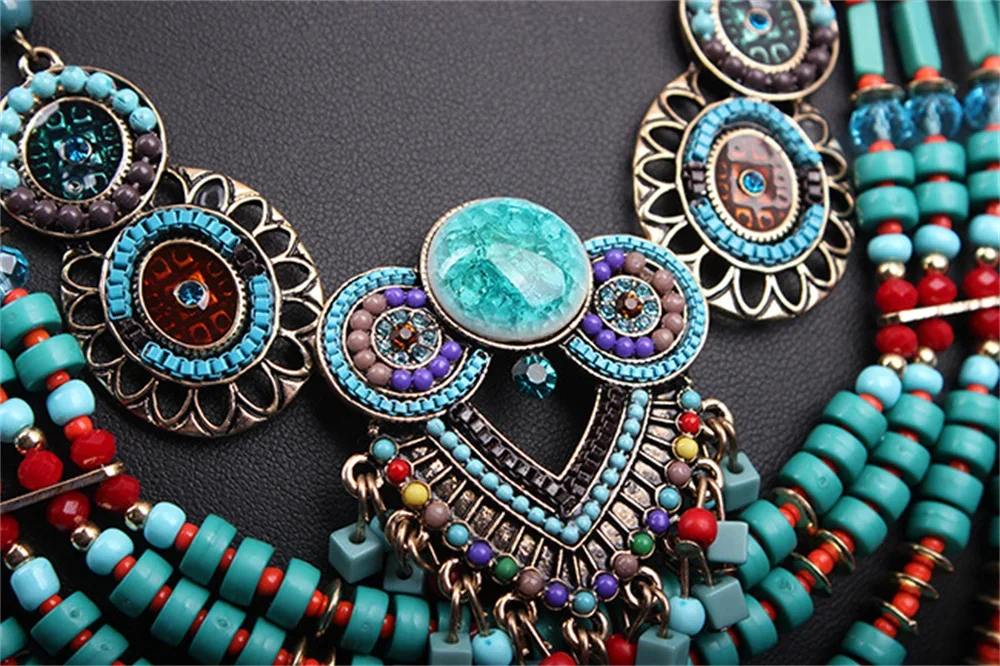 Charm Ethnic Multi-layer Colors Beads Gem Handmade Bohemia Design Necklace for Woman Female Jewelry Exaggerated Accessories