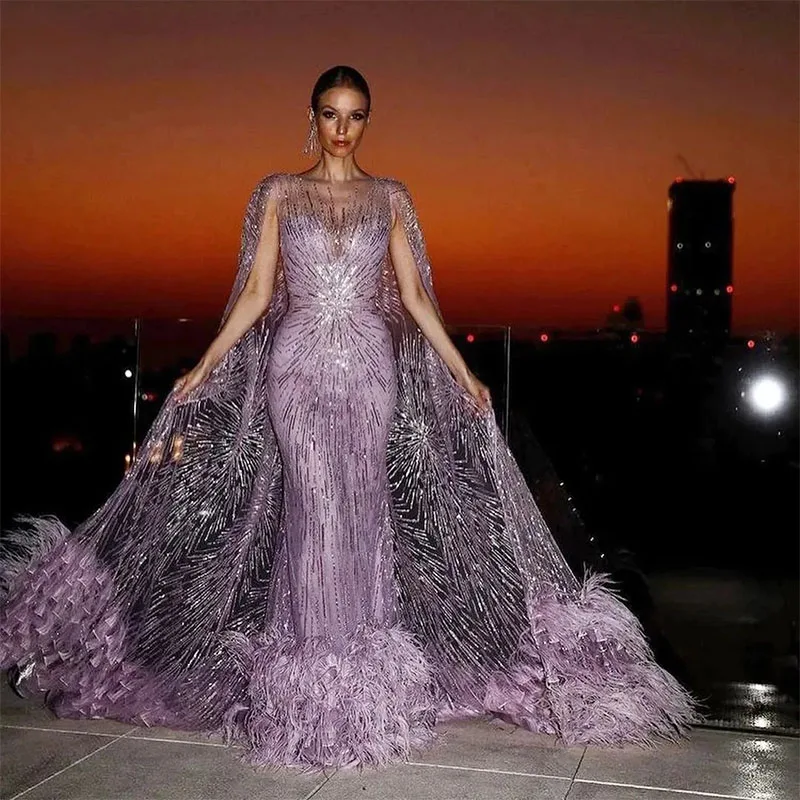 Luxury Sequined Lace Mermaid Prom Dresses Purple Formal Evening Gowns Trumpet Women Special Occasion Pageant Dress