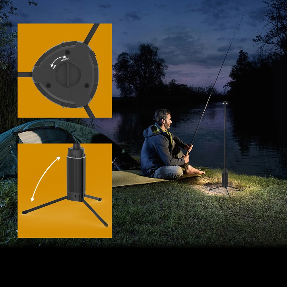 Telescopic Collapsible Camping Lanterns 2 Light Sour s 3 Modes with Extendable Light Tripod Rechargeable Camping Lamp