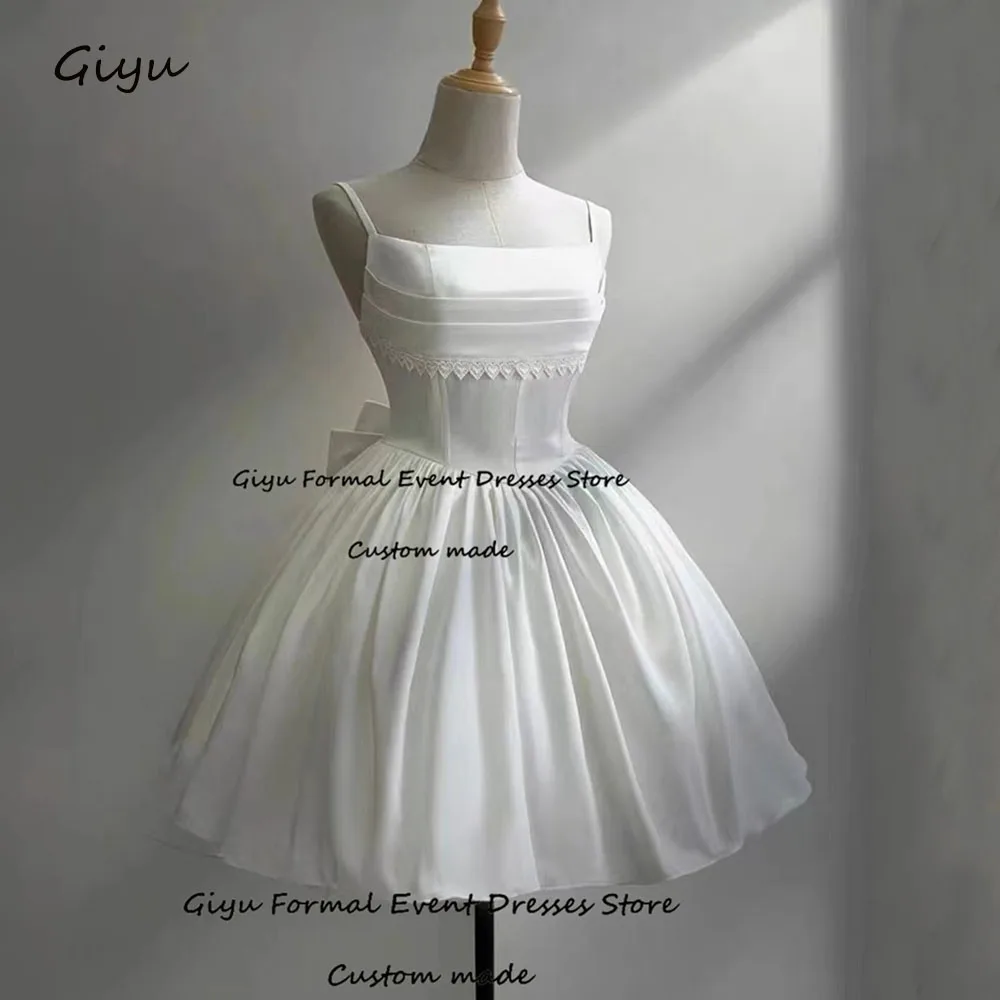 

Giyu Simple Bow Mini Wedding Dresses 2024 A-line Draped Spaghetti Strap Mini-Length Above Knee Vestidos Novias Boda Prom Dress