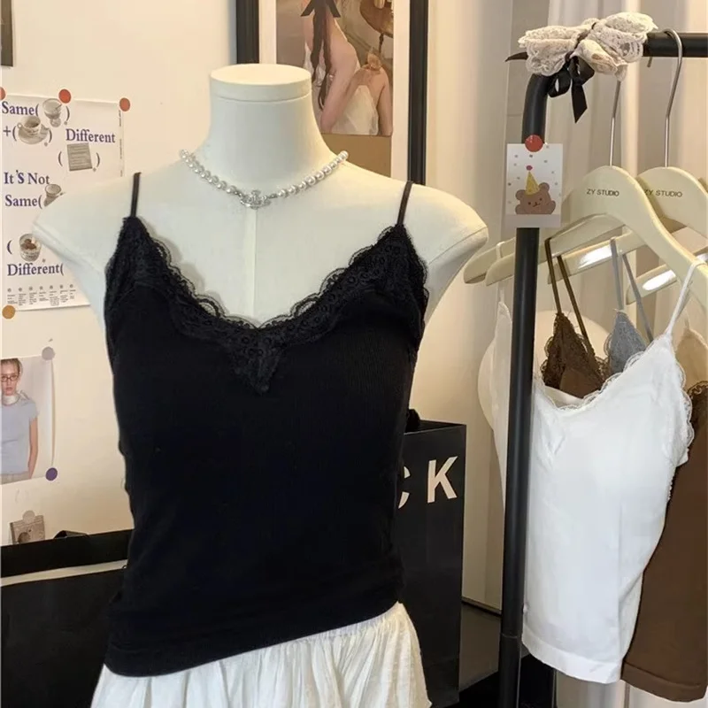 Sexy Lace Patchwork  Strap Women's Base Layer Pure Color ort Svel Vest Top Nylon Spandex Blend Autumn Winter Outfit image 4