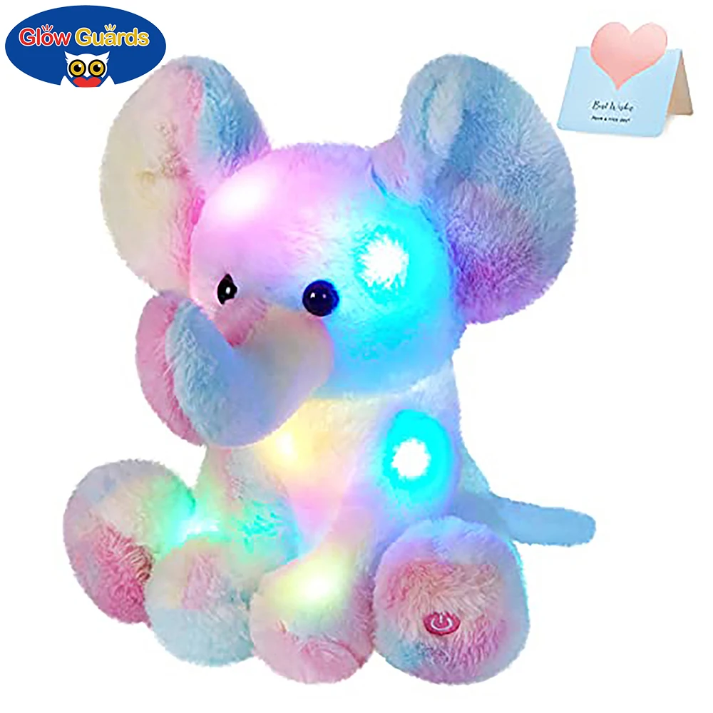 20-60cm Kawaii Luminous Stuffed Animal Rainbow Elephant Glow Plush Toys with LED Night Music Lights Lullabies Gifts for Kids