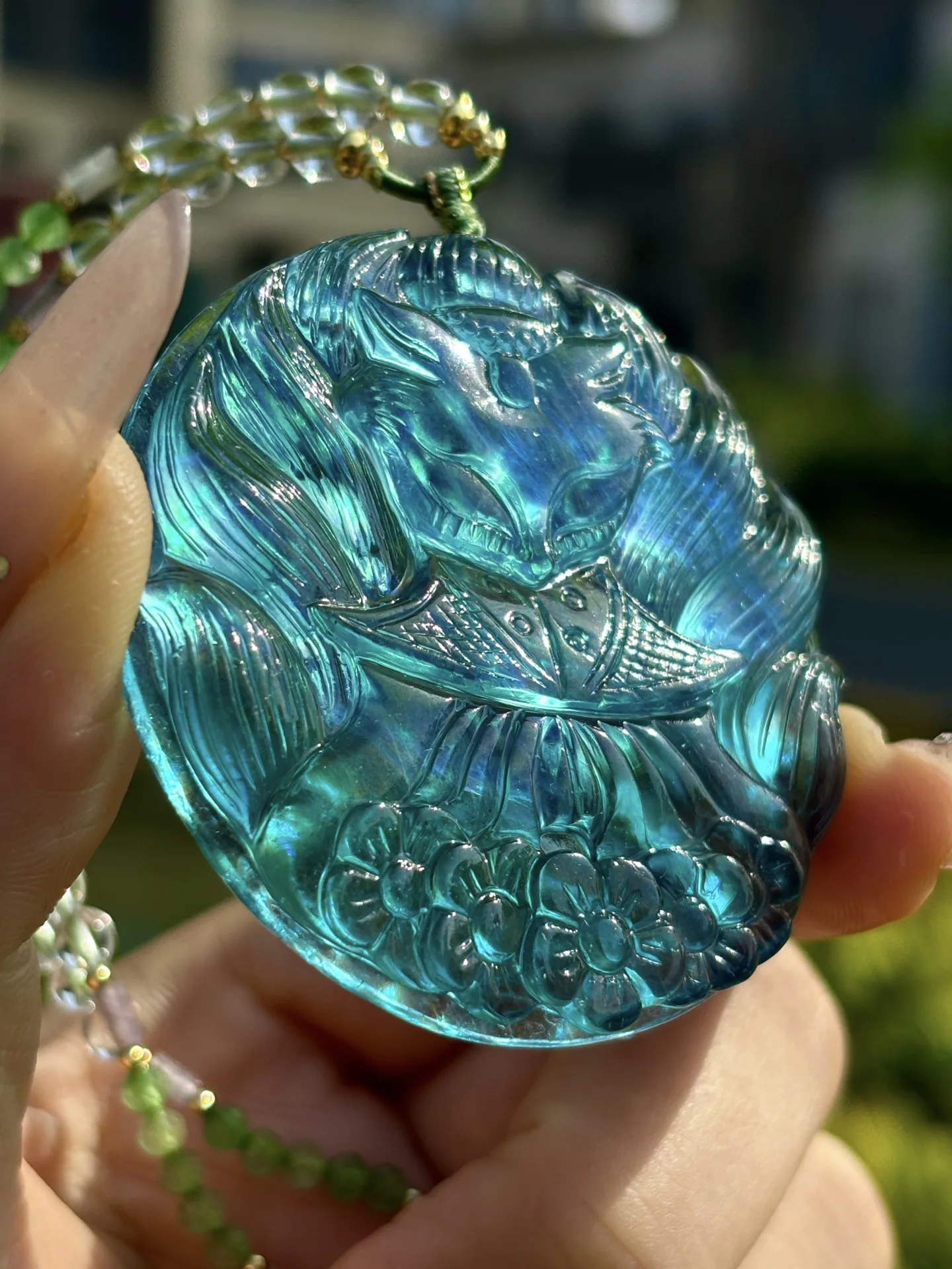 

Natural Blue Aquamarine Fox Pendant 53x8.4mm Blue Aquamarine Brazil Round Women Fashion Jewelry AAAAAA