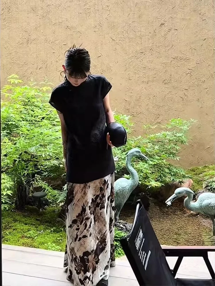 

Chic mat Chinese Sle Two-Piece Set Cool Sensation Whole Ensemble Summer Faion Women's Clothing round Ne ort Sl...