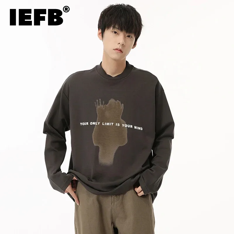 

Мужские футболки IEFB в американском стиле с надписью, мужской пуловер с круглым воротником и длинным рукавом, топы, новый тренд на осень 2024 9C6824