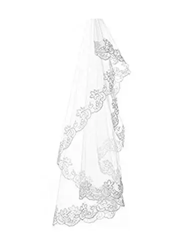 One Layer White and Ivory Lace Edge Bridal Veils Wedding Accessories 2022