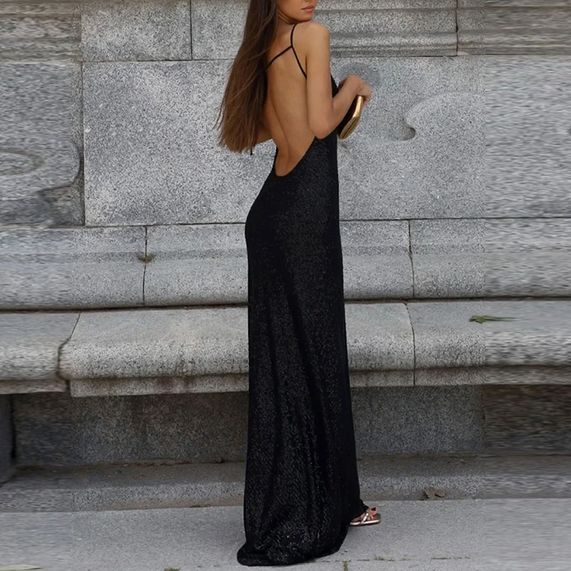 Vestido de Fiesta Ajustado sin Mangas con Escote Redondo, Estilo Veraniego, Nuevo 2026, Color Sólido, Informal, Elegante, con Hombros Descubiertos, Brillante y Largo