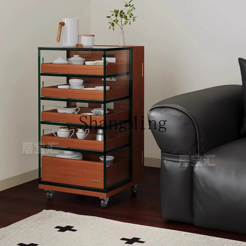 

SM mobile solid wood edge few shelves, high-end sense living room sofa side cabinet tea set storage tea cabinet