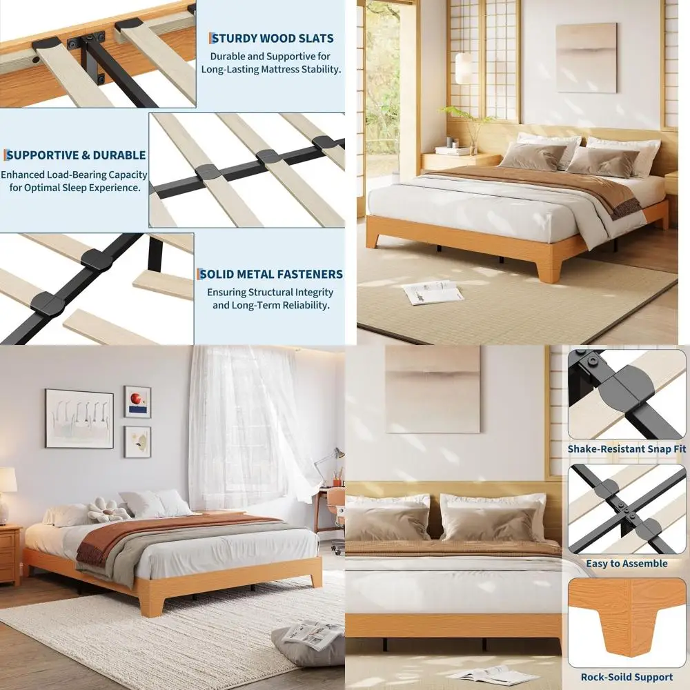 

Кровать-платформа King Size, экологичные деревянные ламели, не требует пружинного блока, простая сборка, натуральная мебель для спальни