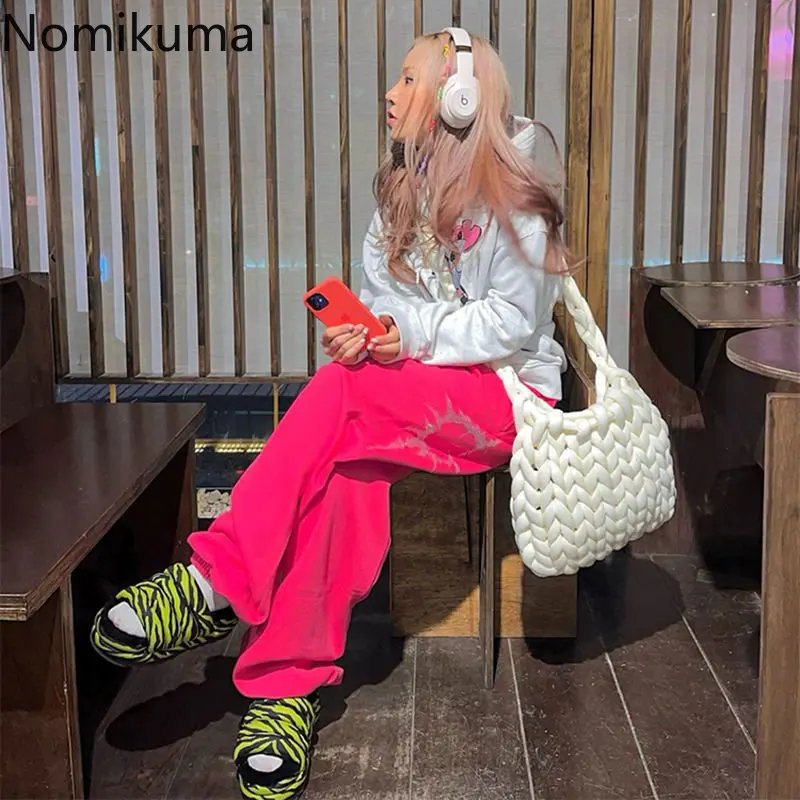 Imagem -03 - Nova Moda Feminina Calças de Moletom Harajuku Casual Calças Perna Larga Y2k Pantalon Femme 2023