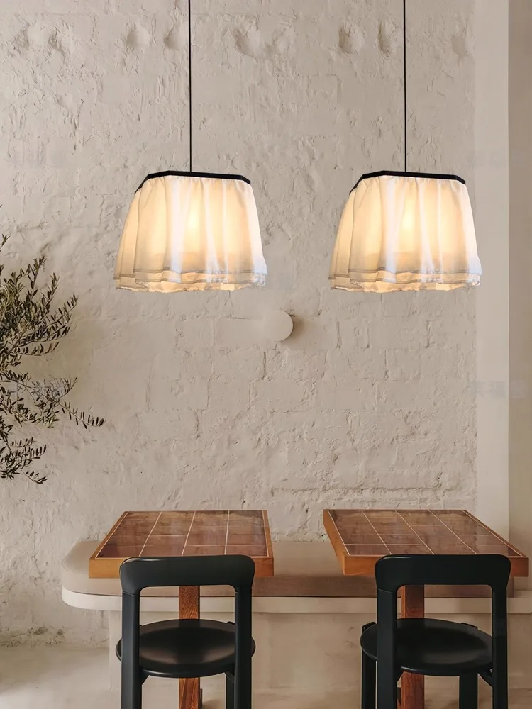 

French White Cloth Ceiling Pendant Lamp Living Room Bedroom B&B Chandelier Dining Table Light Home Decoration LED Indoor Fixture