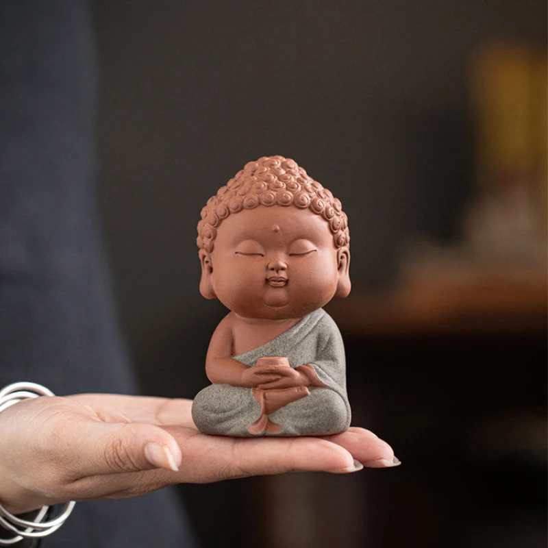 

Креативные украшения для чайных домашних животных, украшения для домашней чайной комнаты, поделки из фиолетовой глины в китайском стиле дзен, маленькие статуи Будды