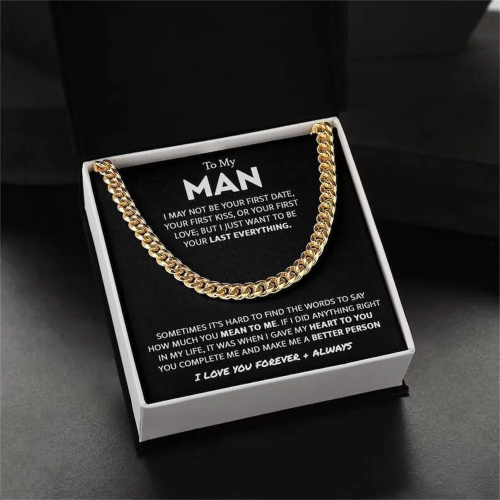 To My Man Stainless Steel Cuban Chain Necklace for Men Boyfriend Anniversary Birthday Gifts Classic Choker Jewelry Dropshipping