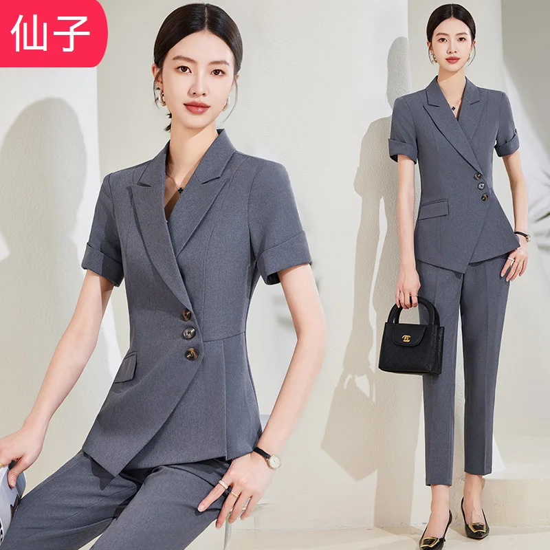 Summer Short Sleeve Thin Three Button Suit Business Suit Female Slim Fit Professional Dress Sales Department Jewelry Shop Workwe