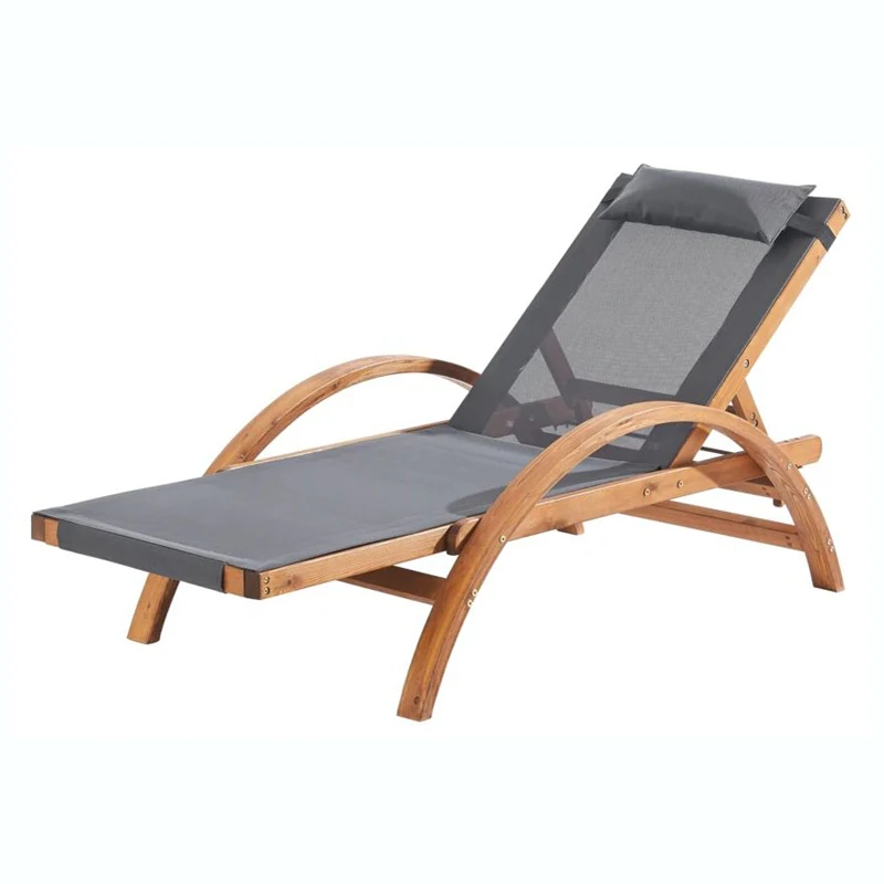 

Outdoor Wood Sunbed Adjustable Lounger Luxury Beach Recliner Solid Swingmming Chair