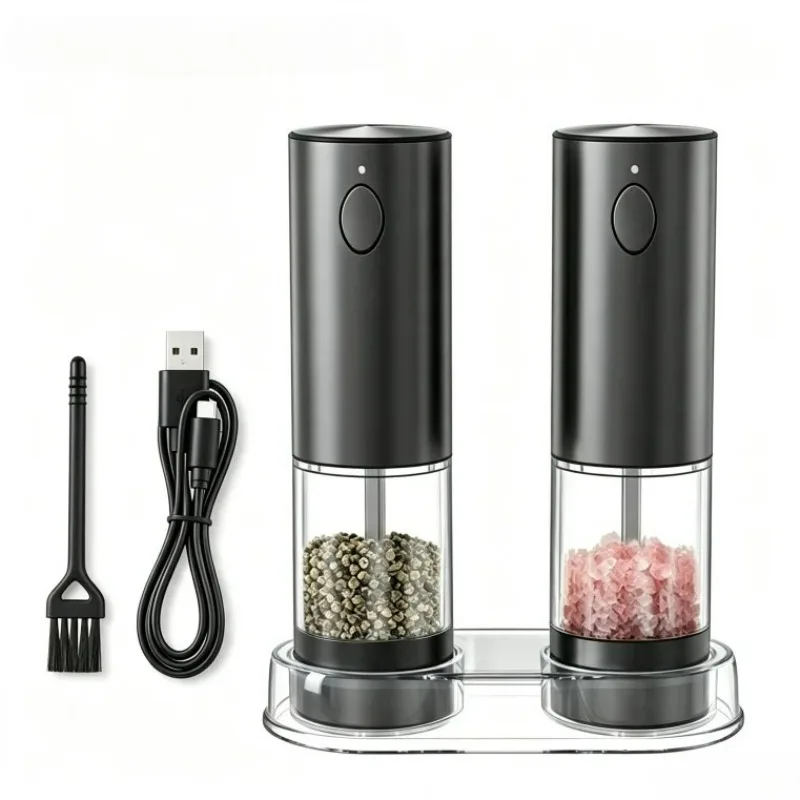 Electric Salt and Pepper Grinder Set Rechargeable, Automatic Shakers Set with Adjustable Coarseness and LED Light 1-2pcs