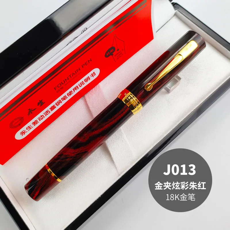 

Роскошная перьевая ручка Wingsung 600 из 18-каратного золота с поршнем и длинным ножом 8 # Ручка-бочка немецкого Камберленда из жесткого натурального каучука в подарок