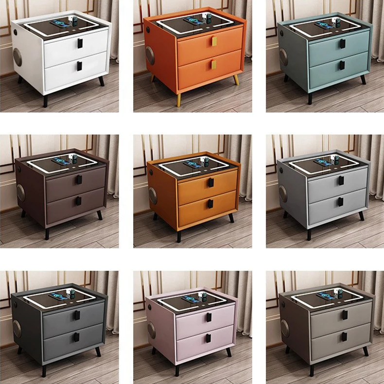 طاولة جانبية لغرفة النوم تعمل باللمس، تصميم ضوء LED، شحن ذكي، منضدة بجانب السرير، طاولة لاسلكية #6