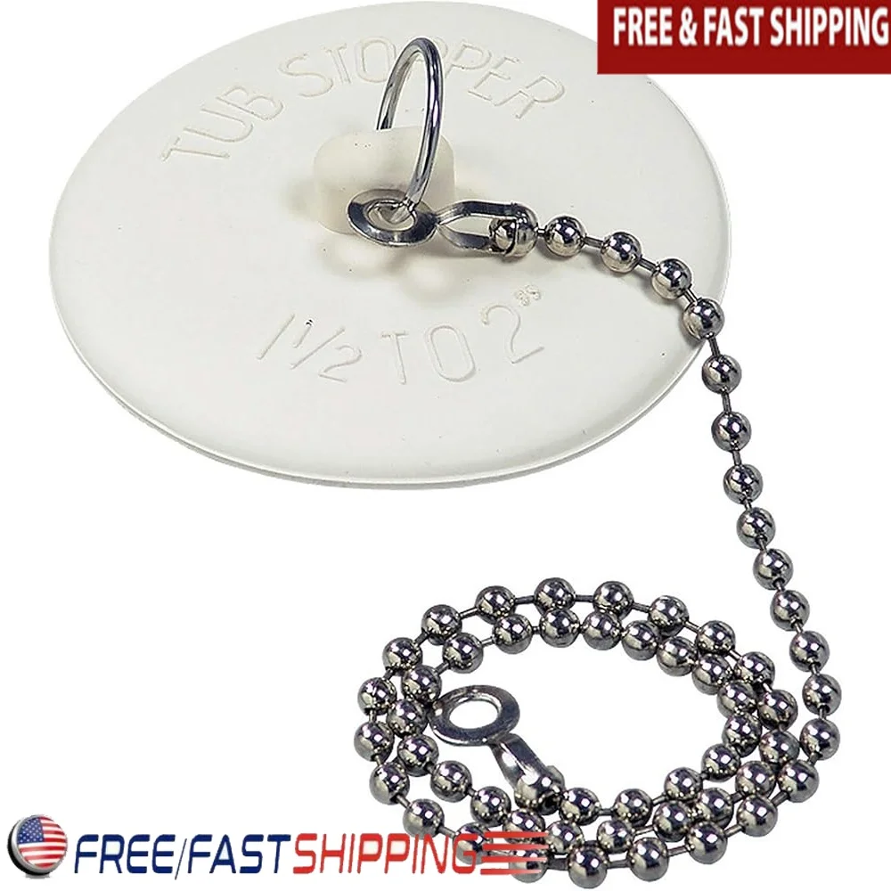 

Universal Rubber Drain Stopper with Split Ring and Chain Indoor Outdoor Use Durable Stain Proof Protector 1.5 to 2 Inch Drains