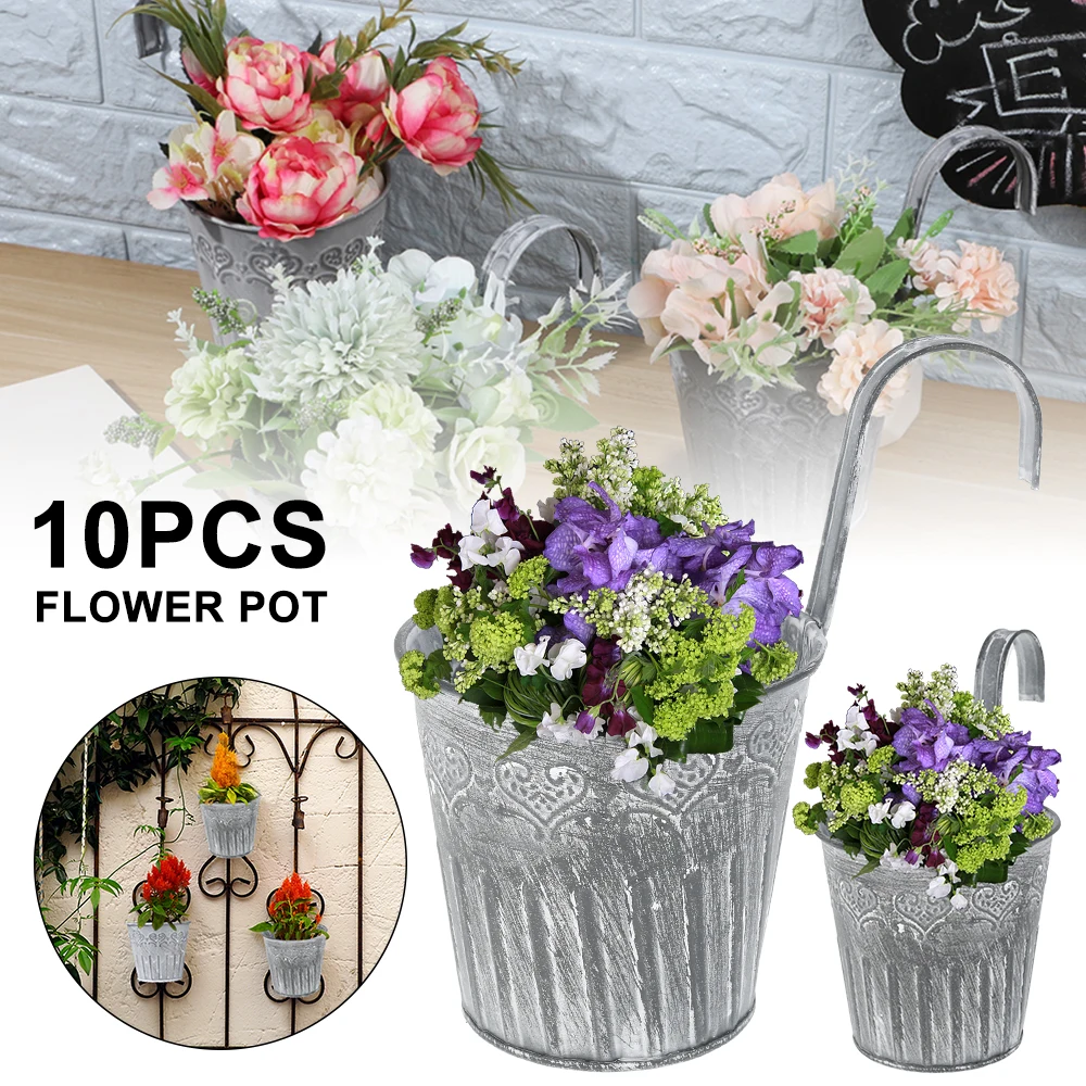 

Vintage Metal Hanging Flower Pot Iron Bucket Balcony Garden Planter Holder with Hook Home Decoration for Balcony Garden