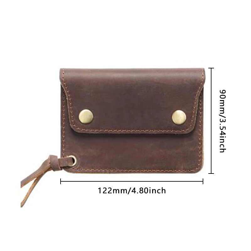 100% Genuine Leather Wallet Vintage Handmade Short Wallet Unisex Card Holder with Zipper Coin Pocket Small Purse Bag for Men