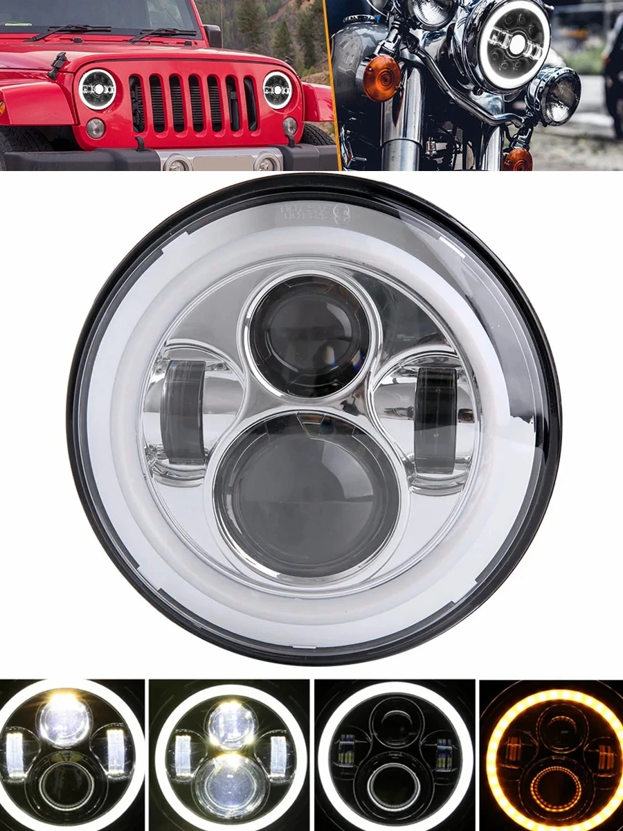 7 Inch Led Auto Koplamp Motorfiets LED Koplamp DRL Angel Eyes voor Harley Honda Yamaha Jeep Lada Niva Stedelijke Auto H4 koplamp
