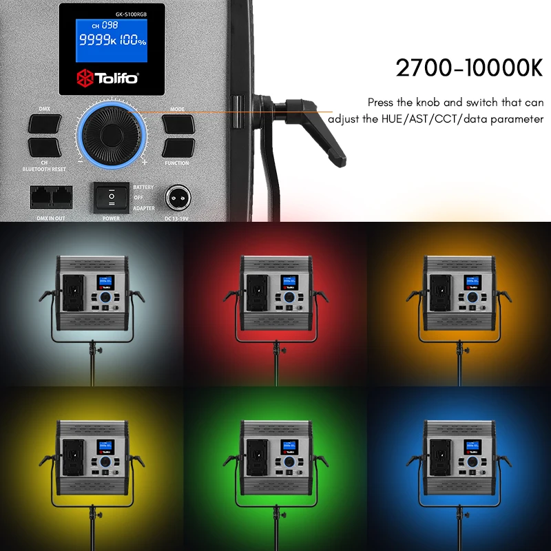TOLIFO GKS100RGB RGB LED panneau de photographie vidéo lampe de remplissage 2700-10000K tournage lumière vidéo pour Studio Photo en direct